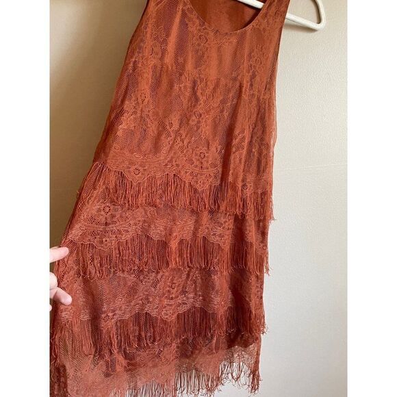 Lush womens rust layered fringe dress XS - Picture 14 of 16